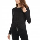 Planet Gold Women's Junior Fit Twist Front Sparkly Ribbed Top X-Large Black