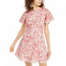 B. Darlin Women's Junior Fit Floral A-Line Dress 3/4 Pink Ivory Multi