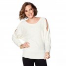 Colleen Lopez Women's Playfully Posh Embellished Slit Shoulder Dolman Sweater Large Cream Ivory