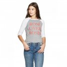 Modern Lux Women's ROSE OVER ROSES Wine Raglan 3/4 Sleeve Baseball T-Shirt Small Heather Gray / Whit