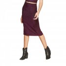 Wild Fable Women's Shiny Knit Stretch Bodycon Midi Skirt With Back Slit X-Small Dark Pink Metallic