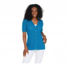 Isaac Mizrahi Live! Women's Pointelle V-Neck Button Front Cardigan. A308020 Small Surf Blue