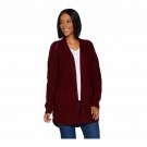 Isaac Mizrahi Live! Women's 2-Ply Cashmere Mixed Cable Open Front Cardigan XX-Small Merlot