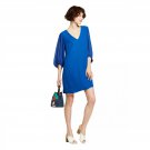 Eclair Women's 3/4 Balloon Sleeve Satin Shift Dress Small Blue