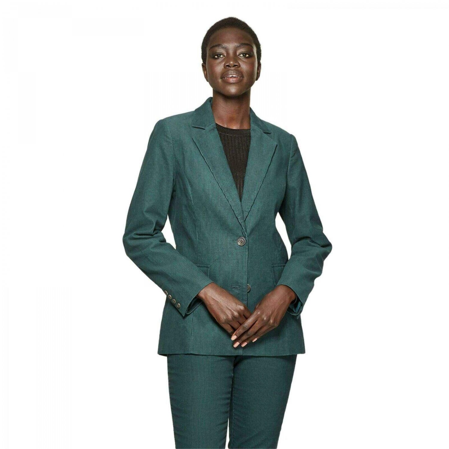 Who What Wear Women's Two-Button Corduroy Blazer with Button Sleeves Small Ponderosa Pine Green