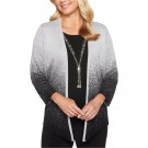 Alfred Dunner Women's Petite Ombre Shimmer Cardigan with Necklace Petite Small Silver