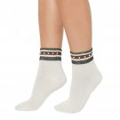 HUE Women's Embellished Metallic-Stripe Anklet Socks. U20340 One Size Fits Most Ivory