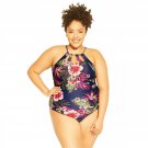 Kona Sol Women's Plus Size Keyhole Strap One Piece Swimsuit 14W Navy Floral