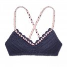 Xhilaration Women's Crochet Scallop Edge Triangle Bikini Top X-Small Navy Blue