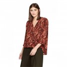 Prologue Women's 3/4 Sleeve V-Neck Wrap Front Woven Shirt Small Red Brick Print