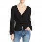 Sadie & Sage Women's Ribbed Button Front Long Sleeve Henley Top Small Black