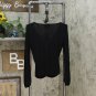 Sadie & Sage Women's Ribbed Button Front Long Sleeve Henley Top Small Black