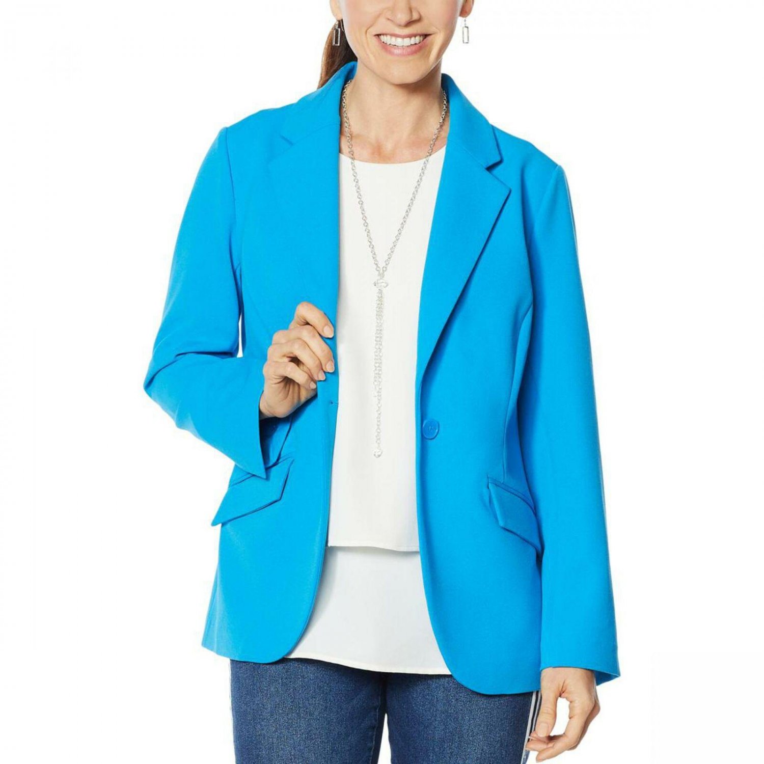 DG2 by Diane Gilman Women's Plus Size Stretch Crepe Blazer Plus 3X Blue