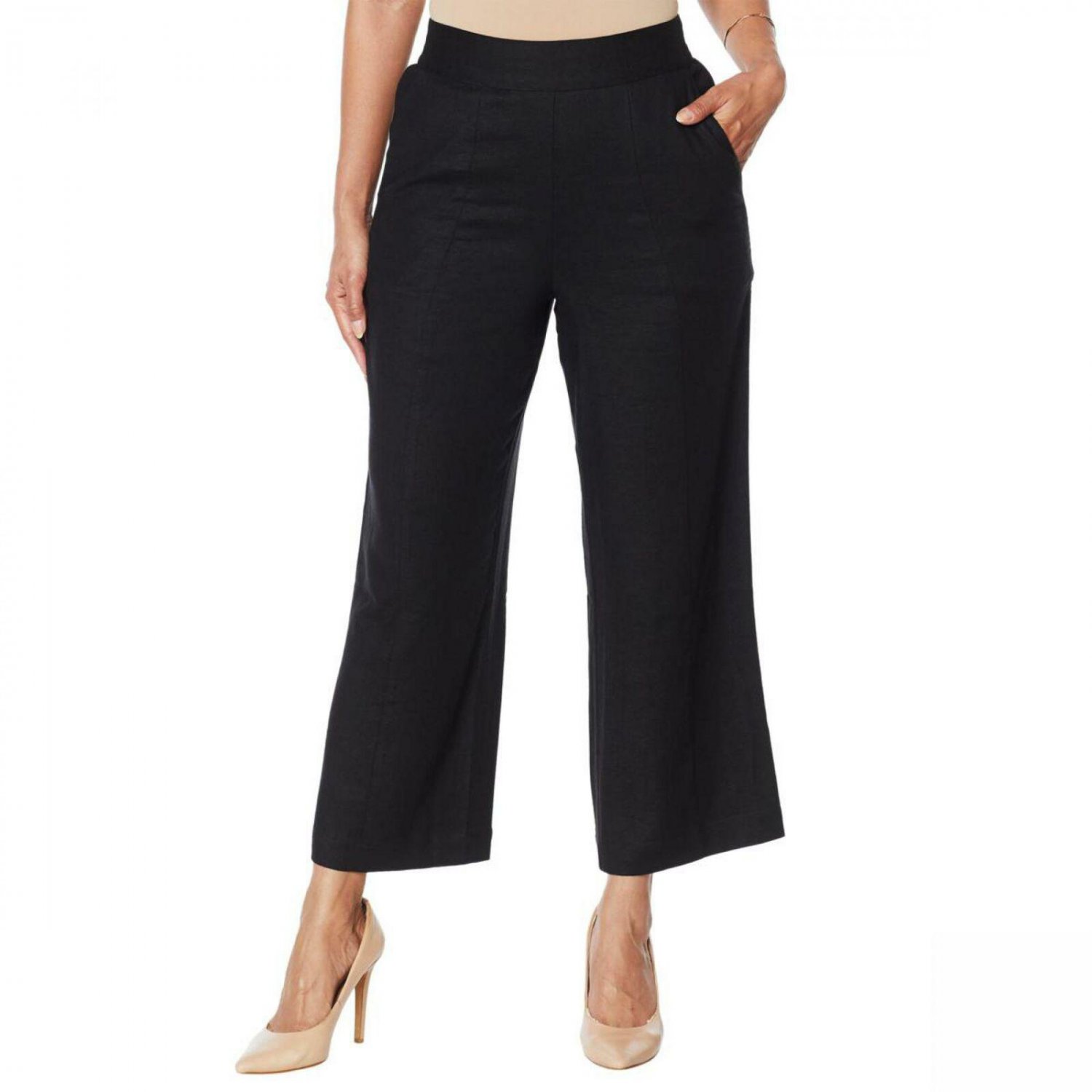 DG2 by Diane Gilman Women's Stretch Linen Blend Crop Pants X-Small Black