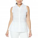 DG2 by Diane Gilman Women's Fringed Button Up Sleeveless Shirt Medium Ivory