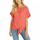 Buffalo David Bitton Women's Tie Front Woven Top With Crochet Inserts Large Coral Pink