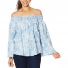 DG2 by Diane Gilman Women's Off-the-Shoulder Floral Print Chambray Top Large Chambray