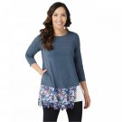 LOGO by Lori Goldstein Lounge French Terry Top Ruffle Poplin Trim Small Deep Sea Blue