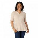 Isaac Mizrahi Live! Women's Ribbed Shaker Stitch Elbow Sleeve Sweater X-Small Heather Oatmeal Brown