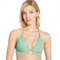 Shade & Shore Women's Push-Up Ribbed Long Line Ring Front Triangle Bikini Top 34B Sage Green