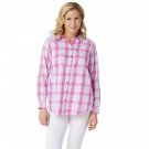 Joan Rivers Women's Plaid Shirt With Fringe Hem X-Small Pink