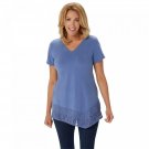 H by Halston Women's Short-Sleeve V-Neck Tunic with Lace Hem XX-Small Storm Blue