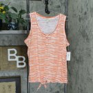 Style & Co Women's Henley Tie Front Tank Top Small Soft Coral Orange Stripe