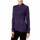 Karen Scott Petite Marled Button Neck Cable Knit Sweater Petite X-Large Purple Dynasty