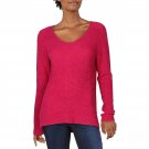 Style & Co. Women's Cotton Rib Knit V-Neck Sweater Medium Infrared Pink