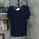 Style & Co Women's Crochet Trim Flutter Sleeve Knit Top Small Industrial Blue Solid