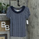 Style & Co Women's Crochet Trim Flutter Sleeve Knit Top X-Small Navcy Blue  / White Lines