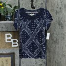 Style & Co Women's Crochet Trim Flutter Sleeve Knit Top X-Small Bandana Blitz Navy Blue