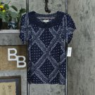 Style & Co Women's Crochet Trim Flutter Sleeve Knit Top Small Bandana Blitz Navy Blue