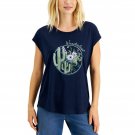 Style & Co Women's Wanderlust Scoop Neck Graphic Print T-Shirt Medium Navy Blue Wanderlust