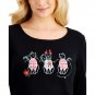 Karen Scott Embellished Graphic Print Long Sleeve Christmas Top Small Black Christmas Cats