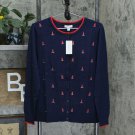 Charter Club Women's Embroidered Boat Button Cardigan Sweater Small Navy Blue Sailboats