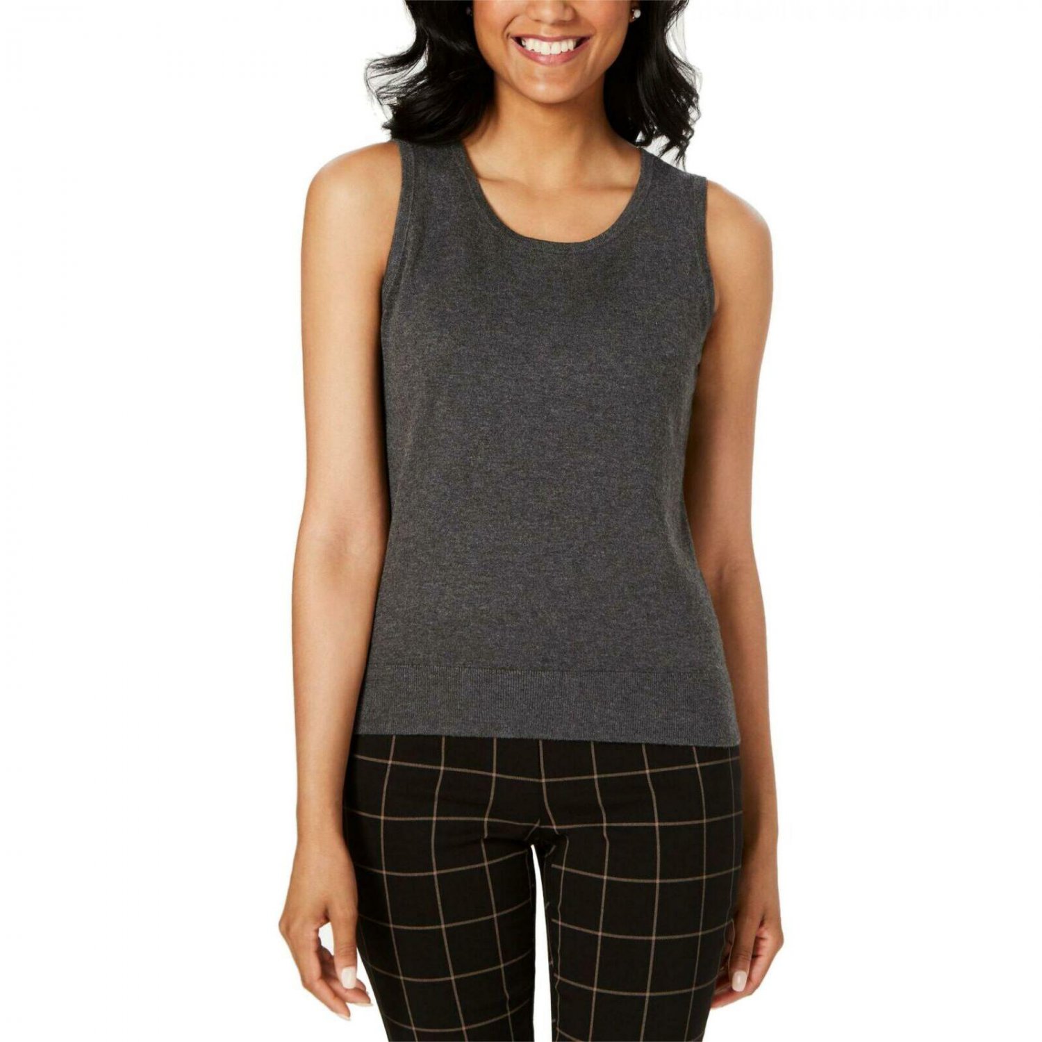 Charter Club Women's Sleeveless Crew Neck Solid Shell Sweater Small Heather Charcoal Gray
