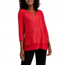 JM Collection Women's Metallic Foil O-Ring Keyhole Tunic Top Large New Red Amore / Red