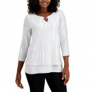 JM Collection Women's Metallic Foil O-Ring Keyhole Tunic Top Medium Light Gray / Silver