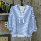 Style & Co Women's French Terry 3/4 Sleeve Lace Up Hoodie X-Large Sailor Stripe Blue