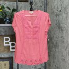 Style & Co Women's American Picnic Lace Front Slub Knit Top X-Small Coral Pink