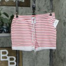 Style & Co Women's Relaxed French Terry Knit Shorts Small Cherry Red Stripe