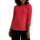 JM Collection Women's Jacquard Metallic Hardware Keyhole Knit Top Large Red Amore / Gold