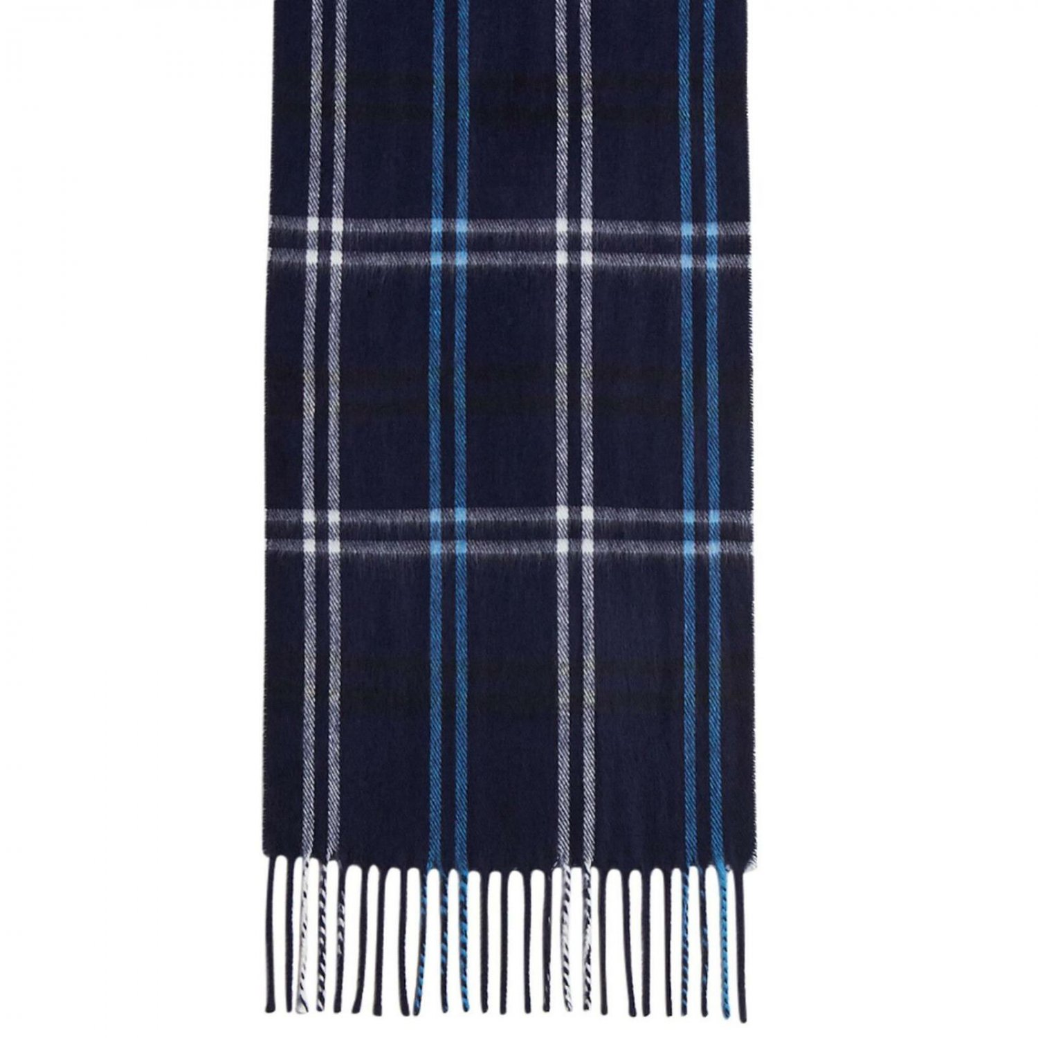 Steve Madden Women's Mid Weight Cozy Muffler Scarf With Fringe Classic Navy Blue Plaid