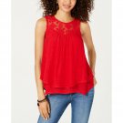 Style & Co Women's Lace Trim Swing Top X-Large Real Red