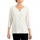 JM Collection Women's Glitter Keyhole Jacquard Hardware Top Small Eggshell Ivory