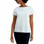 Charter Club Petite Cuffed Sleeve Embroidered Striped Knit Top Petite Medium Light Pool Blue / White