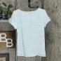 Charter Club Petite Cuffed Sleeve Embroidered Striped Knit Top Petite Medium Light Pool Blue / White