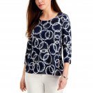 JM Collection Petite Printed 3/4-Sleeve Textured Knit Top Petite X-Large Intrepid Blue / White / Sil