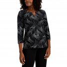 JM Collection Women's Glitter Jacquard Keyhole Knit Top Medium Deep Black Combo